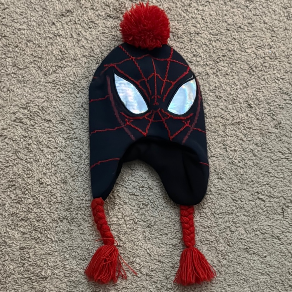 Spider-Man Themed Knit Hat with Pom Pom